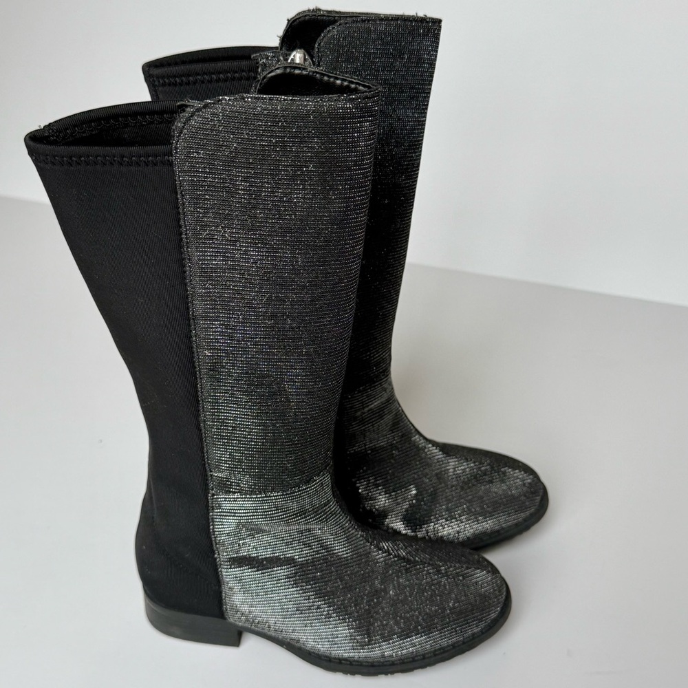 Stuart Weitzman Kids Shimmer Riding Boots Size 10 | Silver Stretch Panel - Picture 3 of 9